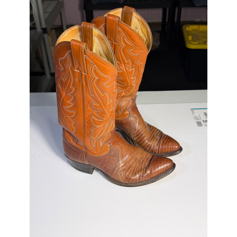 Justin Vintage Lizard Skin Cowboy Boots Mens 8 D‎ Tan Leather Western 8301 USA